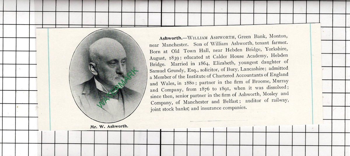William Ashworth Green Bank Monton Manchester  Old Town Hall  - c.1905 Clipping