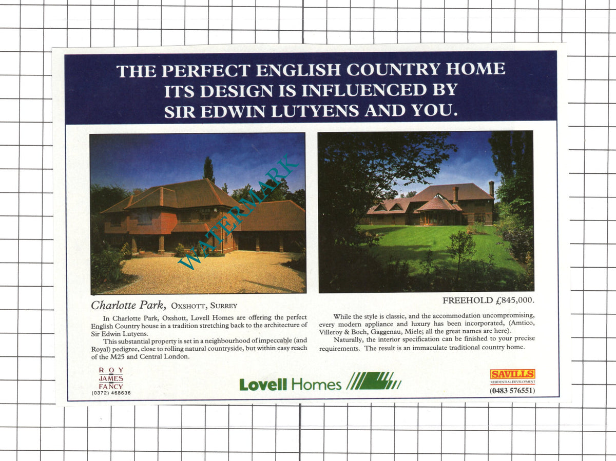 Charlotte Park Oxshott Surrey House Sale Advert - 1991 Clipping  / Print