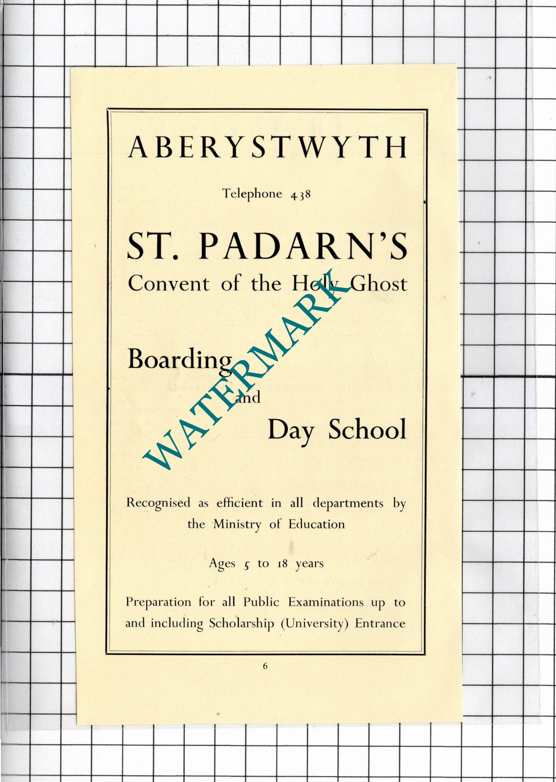St Padarn's School Aberystwyth Wales   - 1957  Advert