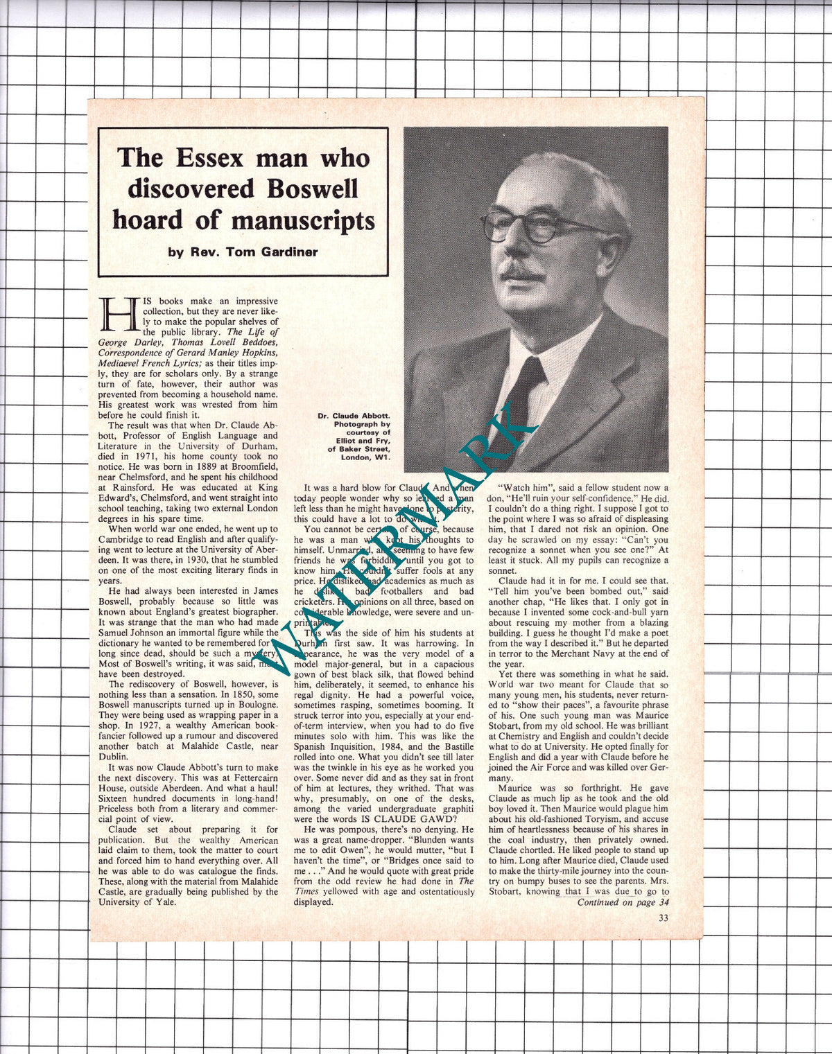Dr Claude Abbott Writer Broomfield Essex James Boswell  - 1976 Article