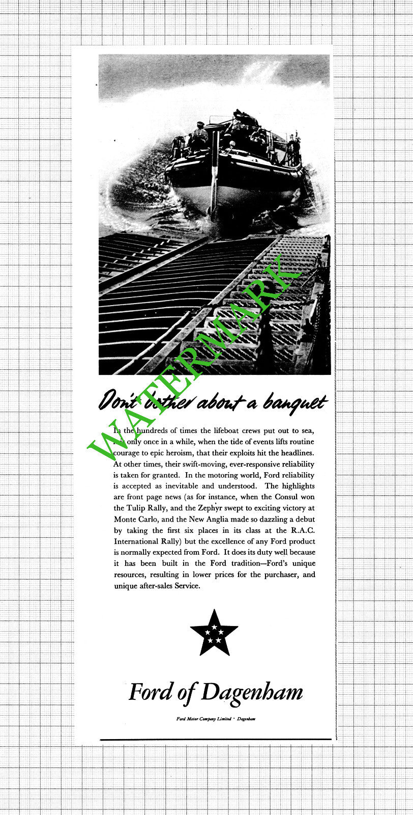 Ford Of Dagenham Lifeboats ADVERT - 1954 Cutting / Print