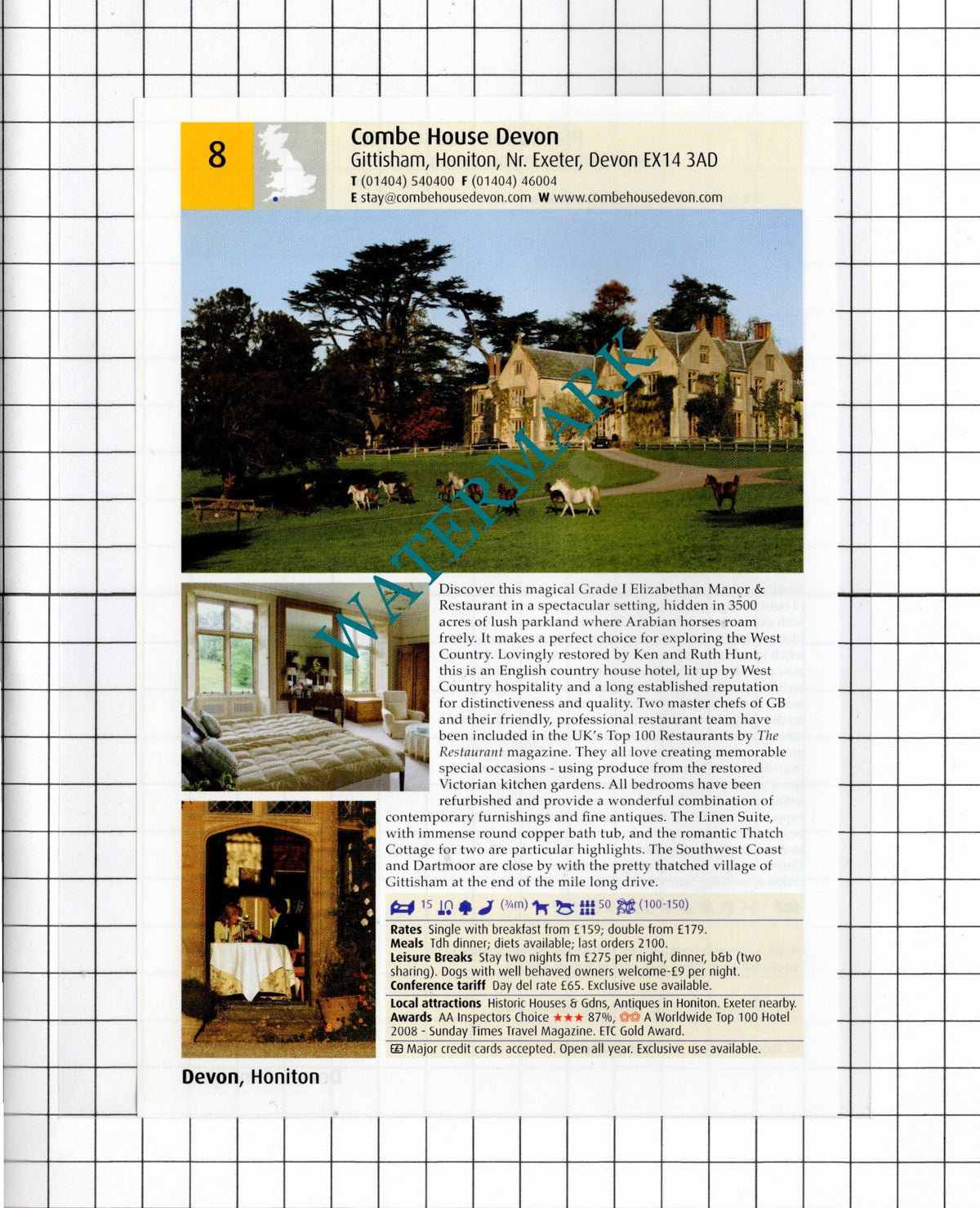 Plantation House Hotel Ermington Devon / Combe House Honiton Devon - 2011 Advert