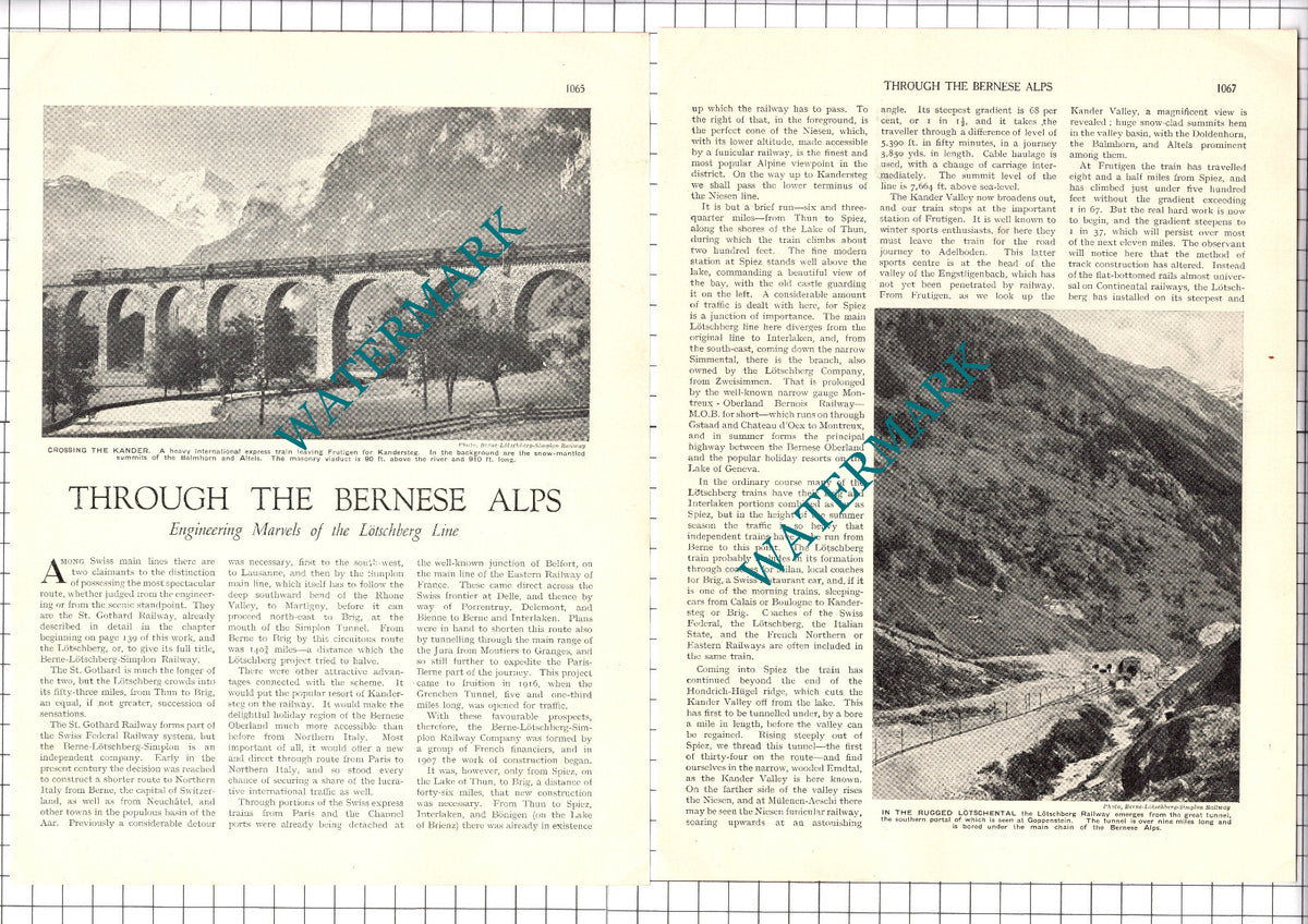 The Lotcshberg Line Swiss Railway Switzerland  - 1930's Article / Print