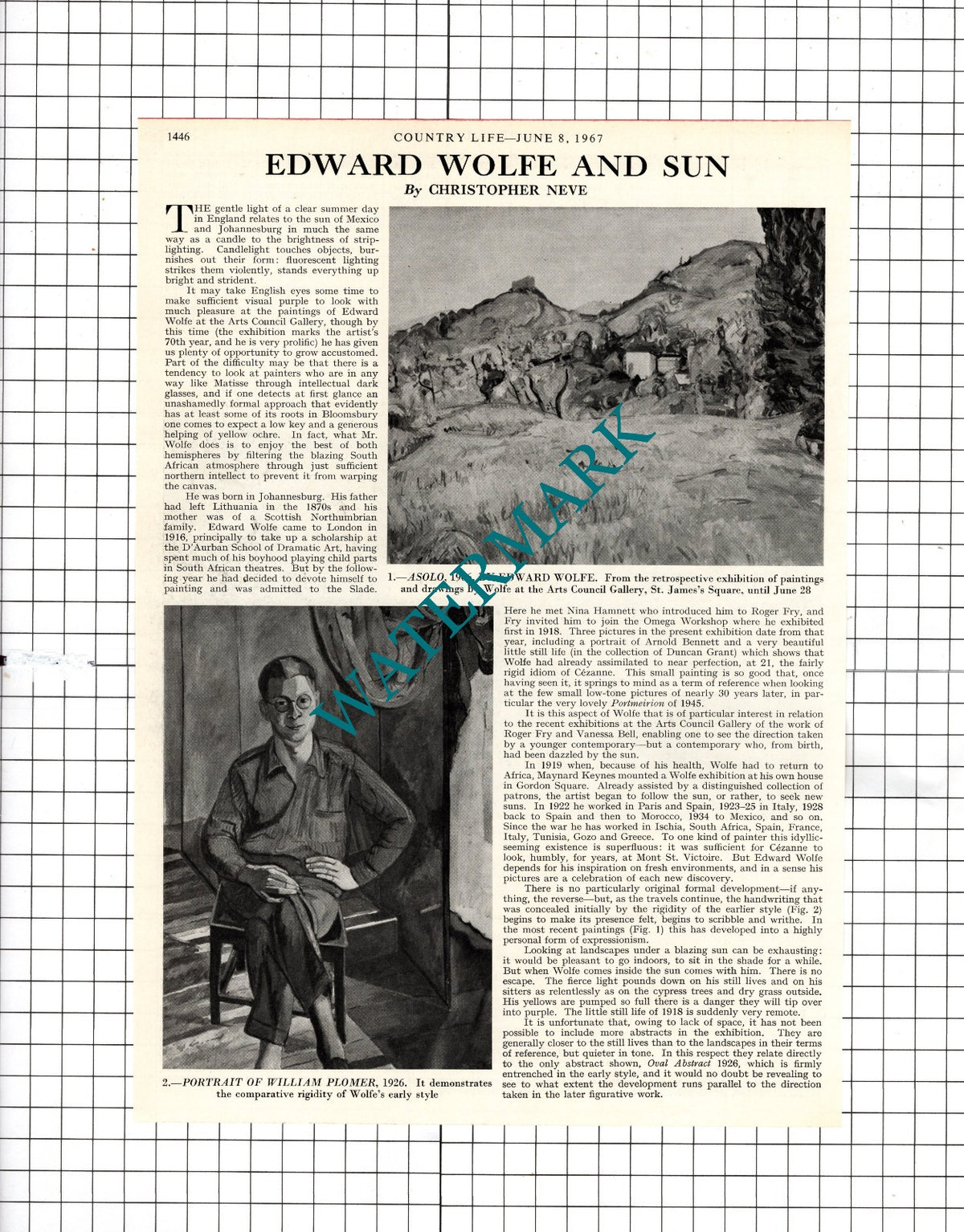Edward Wolfe Artist William Plomer - 1967 Article