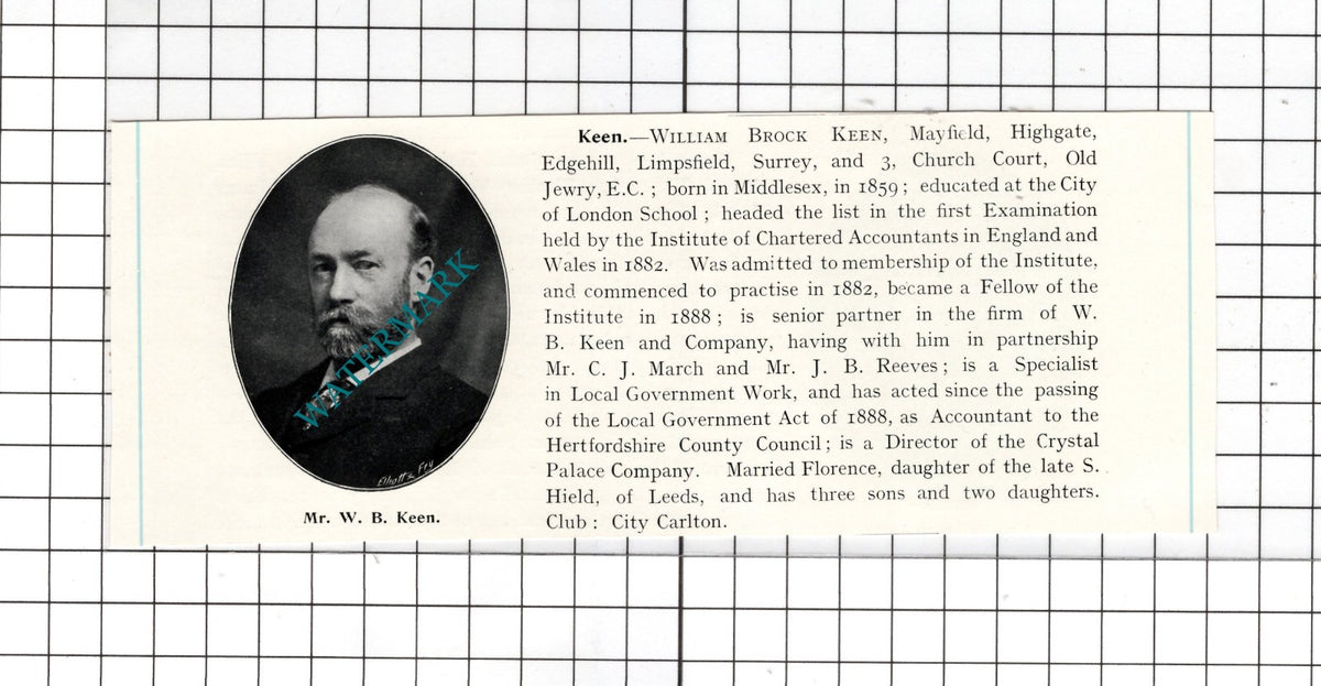 William Brock Keen Mayfield Highgate Edgehill Limpsfield Surrey- c.1905 Clipping