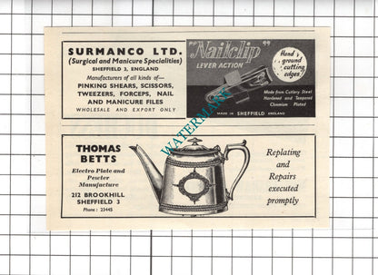 Mottershaw & Rowe Ltd Sheffield / Surmanco Ltd / Thomas Betts -  1954 Advert