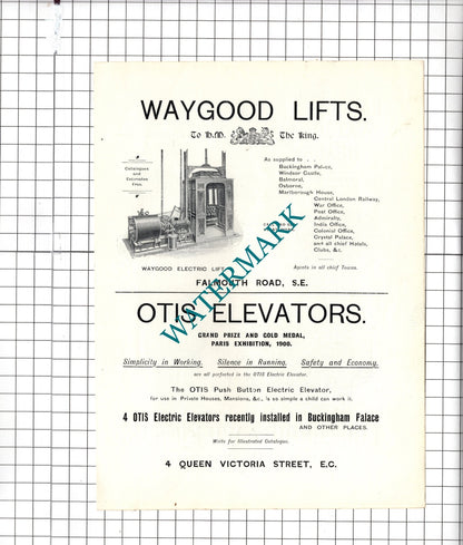Lockerbie & Wilkinson Ltd London / Waygood Lifts  Otis Elevators - 1903 Advert