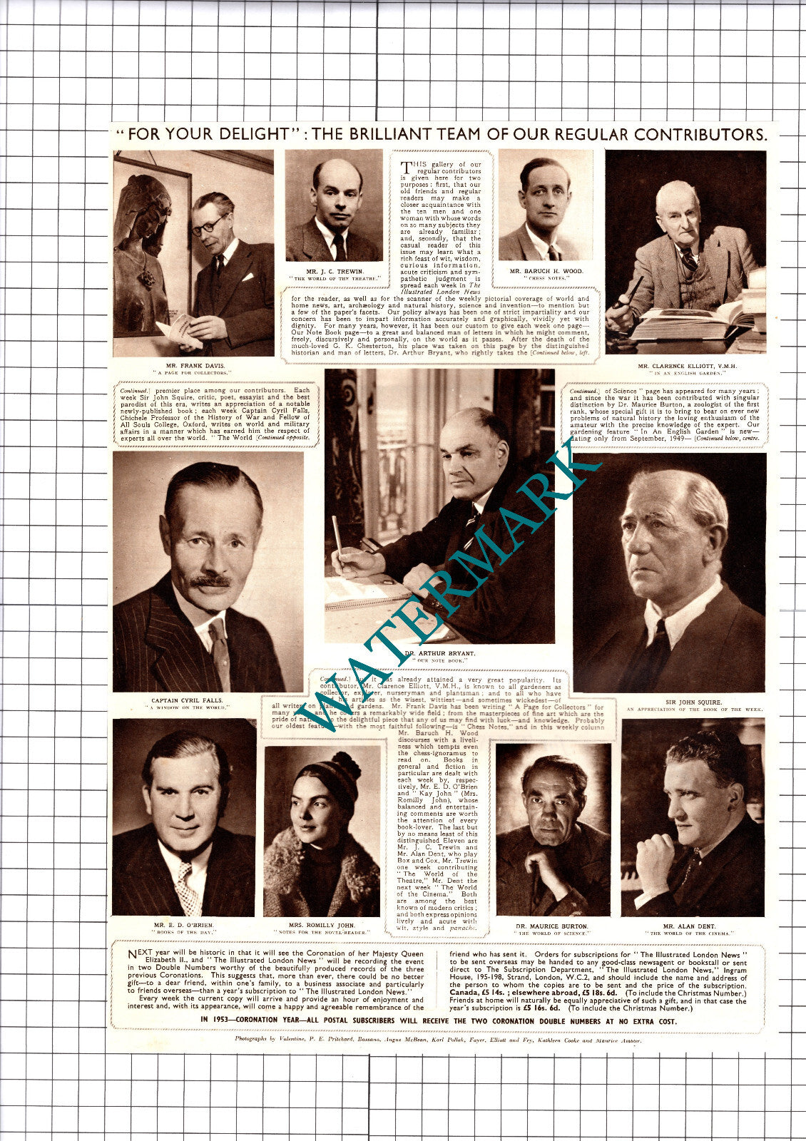 Cpt Cyril Falls Romilly John Squire  Clarence Elliott Trewin  - 1952 Cutting