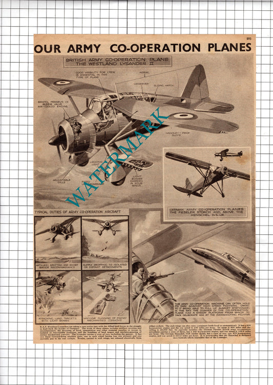 RAF Westland Lysander Planes World War Two WW2 Army Co-operation - 1940 Cutting