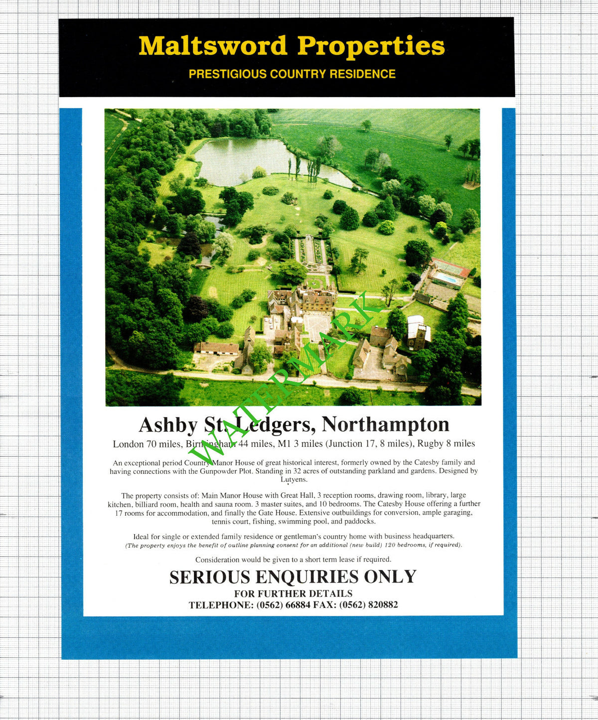 Ashby St Ledgers Northampton Catesby Manor House Sale Advert - 1991 Cutting