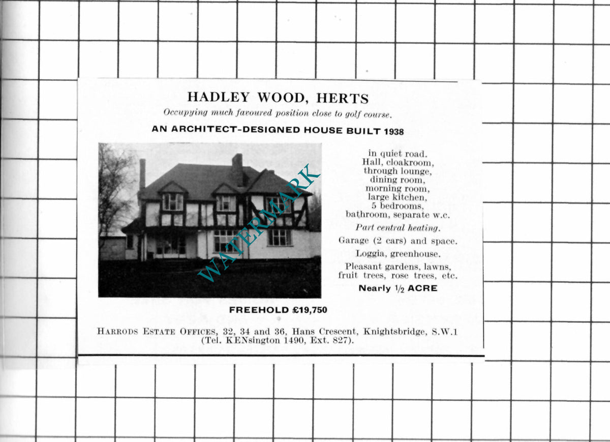 Hadley Wood Hertfordshire Small House Sale Advert - 1967 Clipping