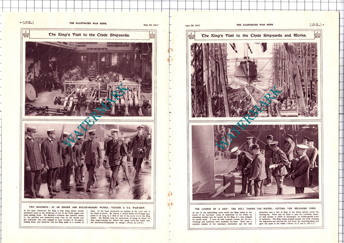Clyde Shipyards Royal Visit Ibrox Park Glasgow - 1917 Picture Article