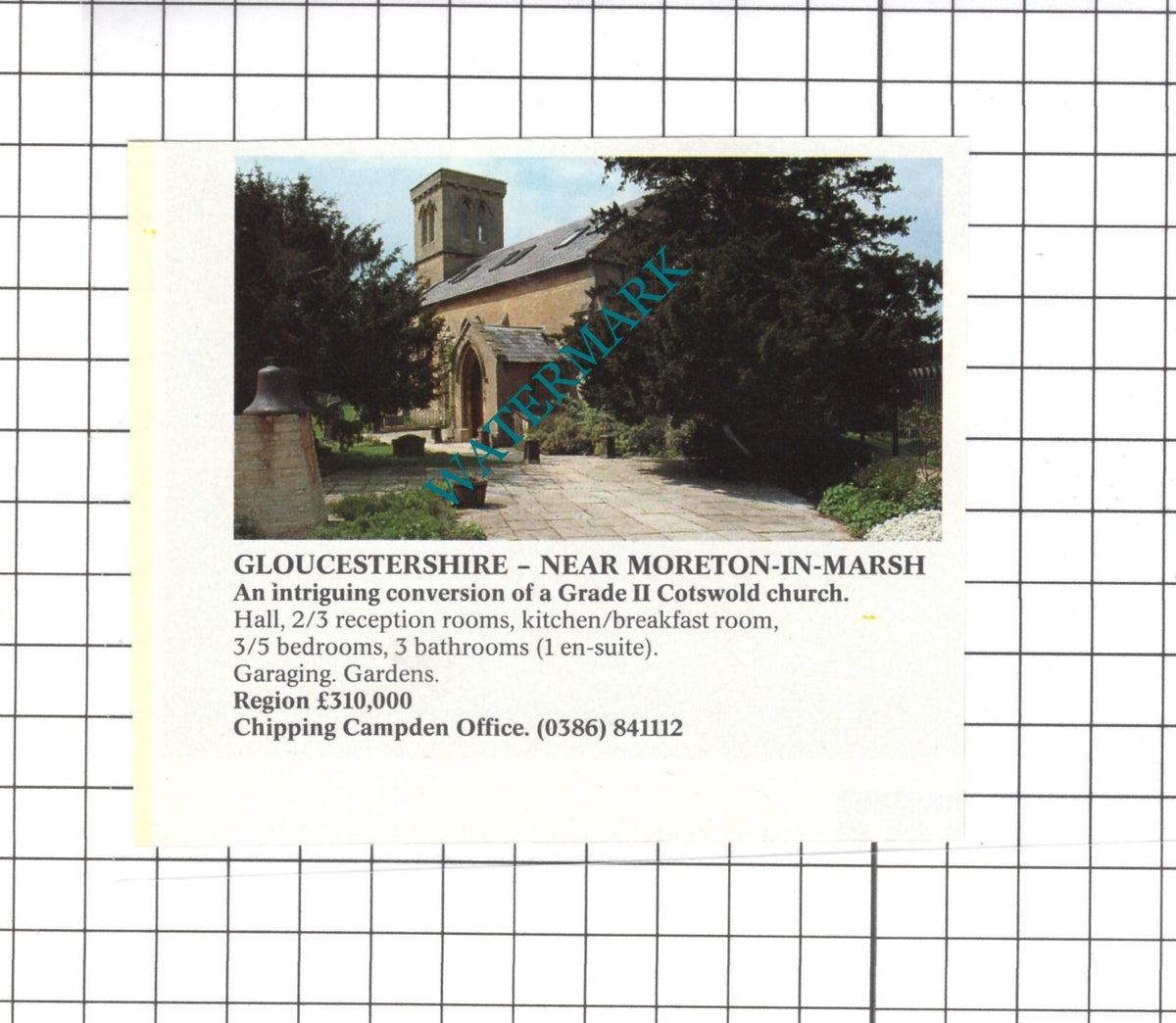 Moreton-in-Marsh Gloucestershire Church House Sale Advert -1991 Clipping / Print