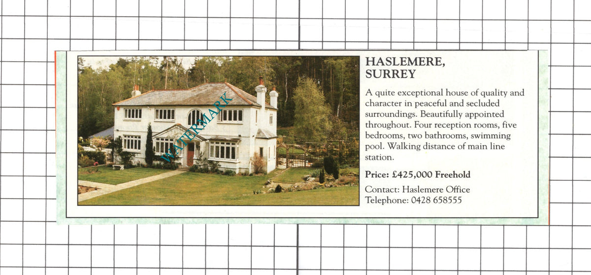 Haslemere Surrey House Sale Advert - 1991 Clipping  / Print