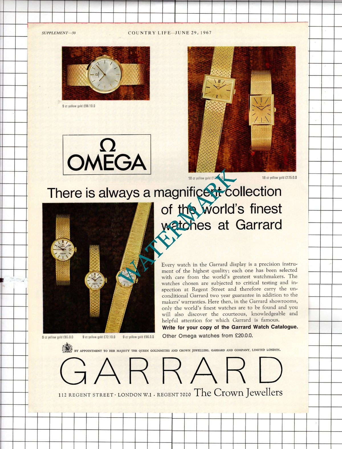 Garrard London Omega Watches / Christian Dior Diorama Perfume ADVERT  - 1967