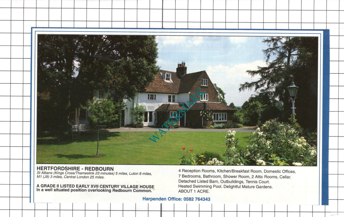 Redbourn Hertfordshire House Sale Advert - 1991 Clipping