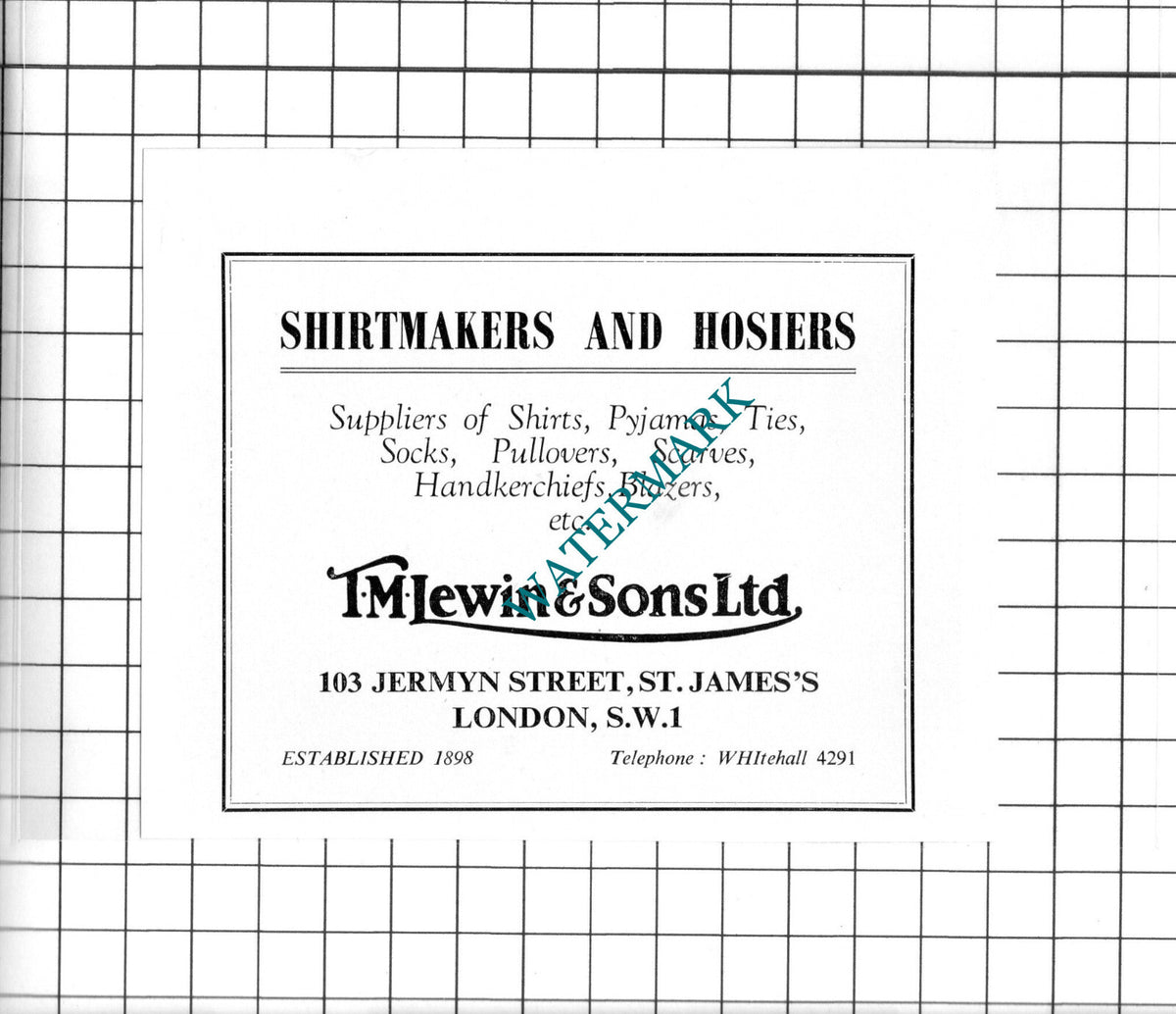 T M Lewin & Sons Ltd London Small Advert - c.1960's Clipping / Print