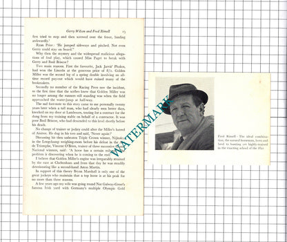 Gerry Wilson and Fred Rimell Jockey  - 1970s Article