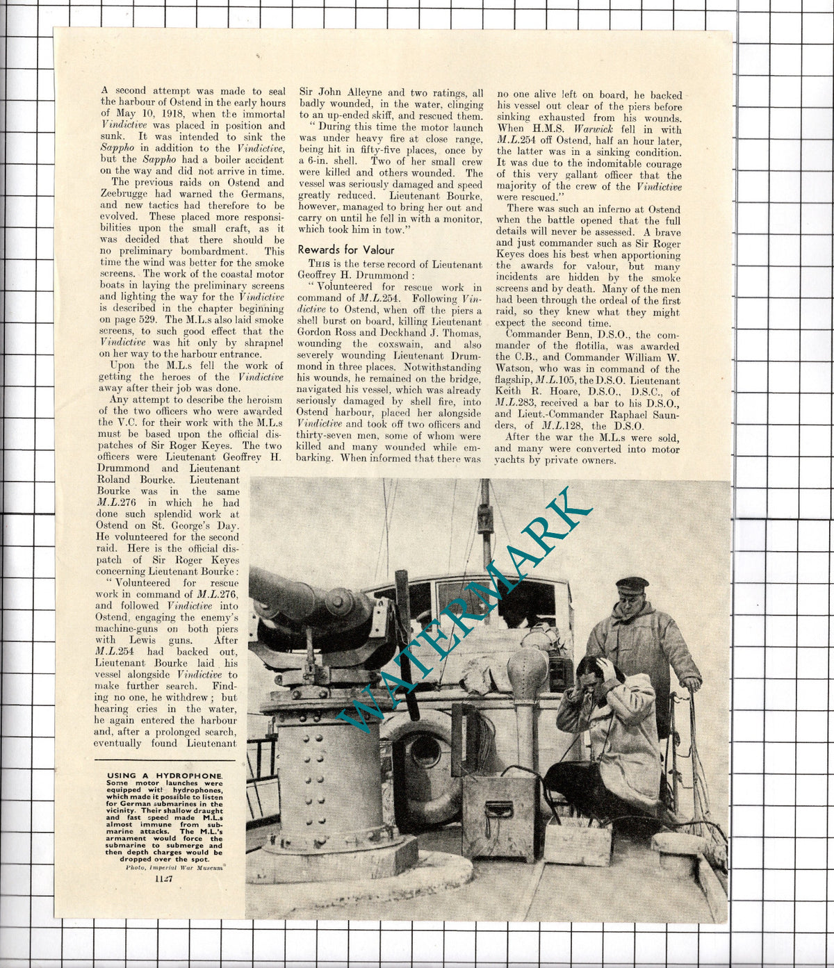 The Motor Launch Patrol Dover Patrol   - c.1940's Article / Print