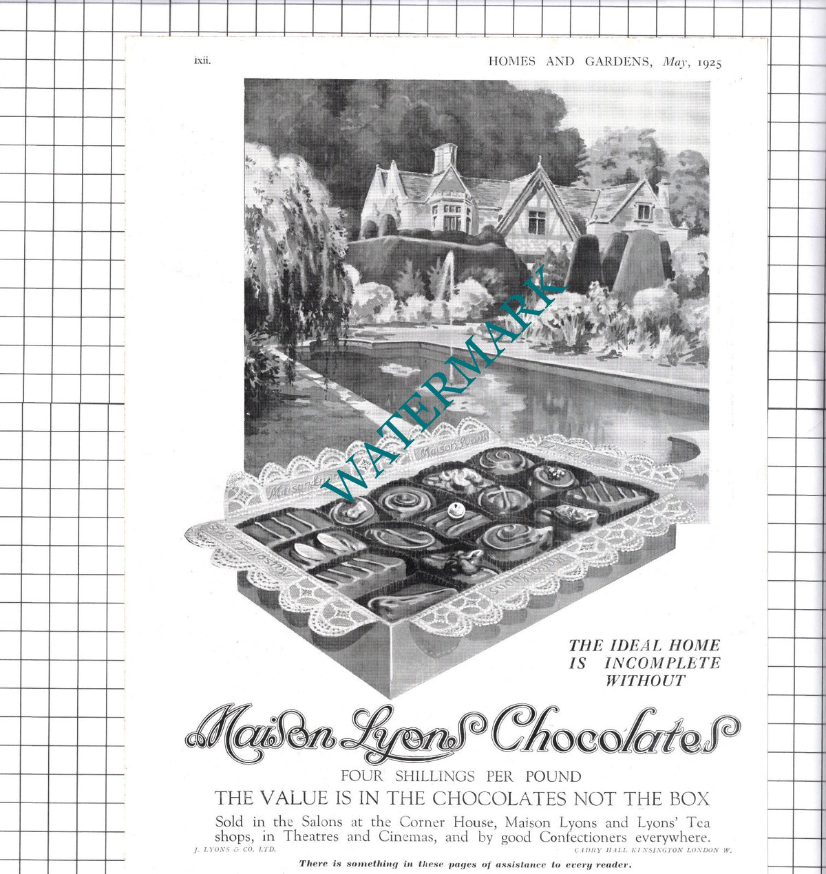 Maison Lyons Chocolates Advert   - - 1925 Clipping /   Print