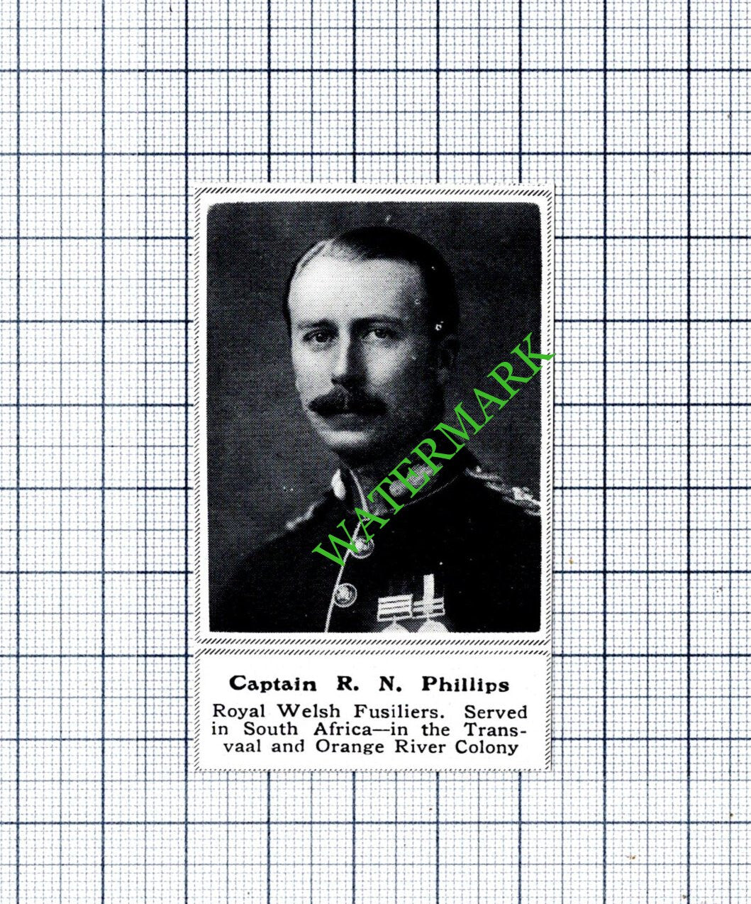 Captain R N Phillips Royal Welsh Fusiliers WW1- 1915 SMALL Cutting