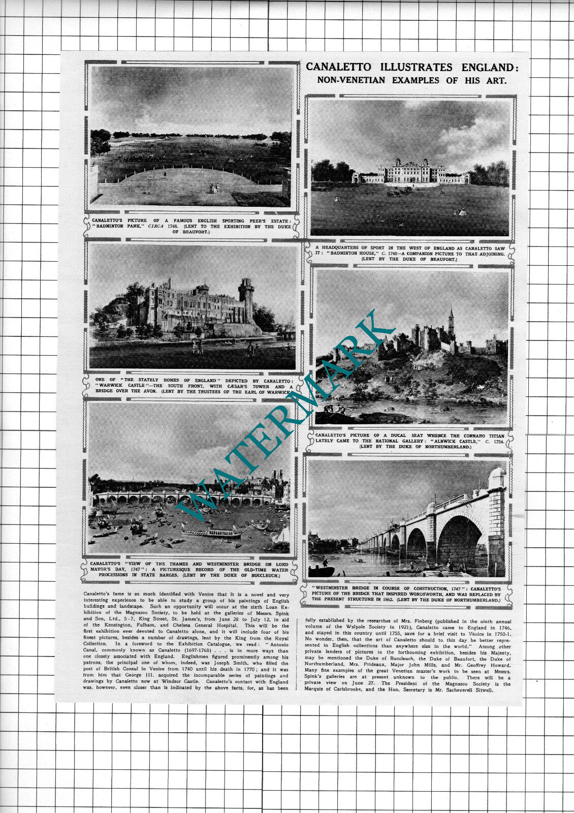 Canaletto Artist Exhibition Magnasco Society - 1929 Clipping / Print