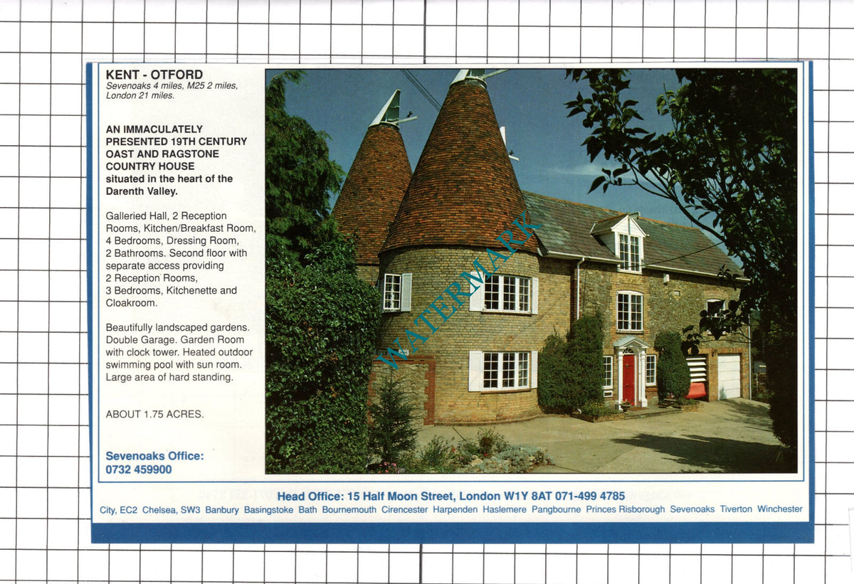 Otford Kent Oast House Sale Advert - 1990 Clipping / Print