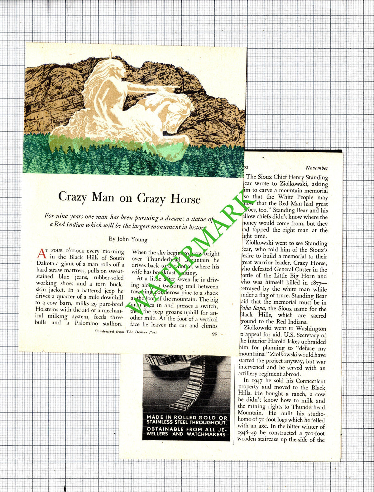 Korczak Ziolkowski Crazy Horse Monument South Dakota - 1956 Article