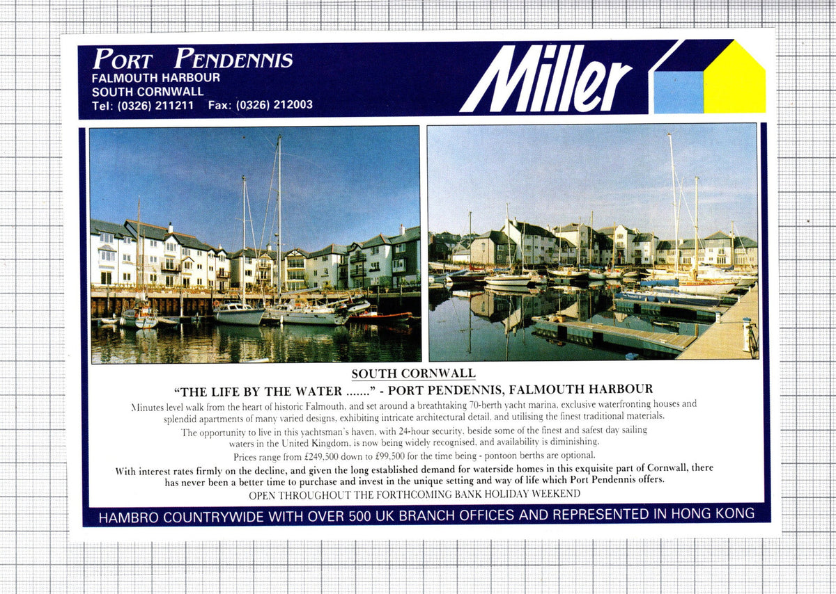 Port Pendennis Falmouth Harbour Cornwall House Sale Advert -  1991 Cutting