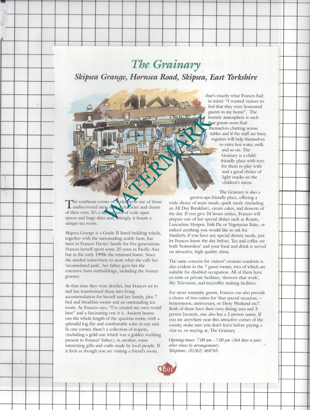 The Grainary Skipsea Grange / Wolds Tea Room Bainton Yorkshire -c.2000 Advert