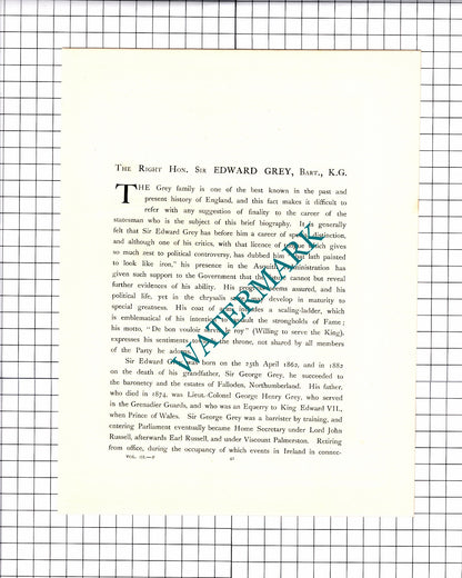 Sir Edward Grey - c.1920 Print / Article