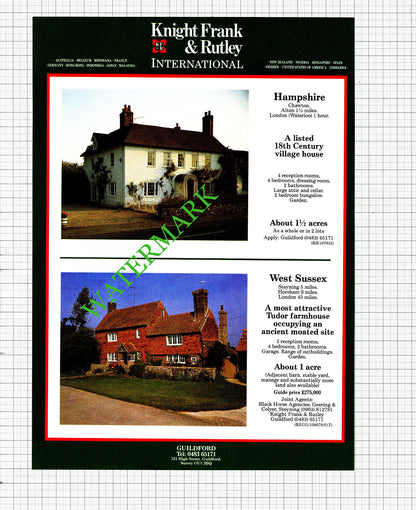 Wentworth Surrey / Chawton Hampshire House Sale Advert - 1991 Cutting