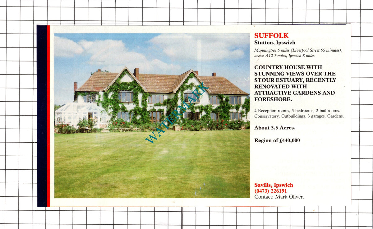 Stutton Ipswich Suffolk House Sale Advert - c.1991 Cutting / Print