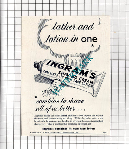 Rednutt Sherry Ancient Browne / Ingram's Shaving Cream  - 1950 Small Advert