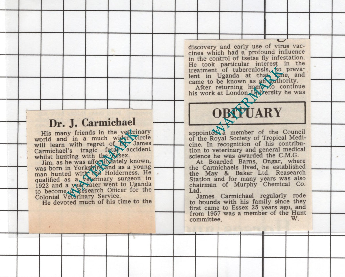 Dr James Carmichael Boarded Barns Ongar Essex Obituary  -   1972 SMALL Cutting