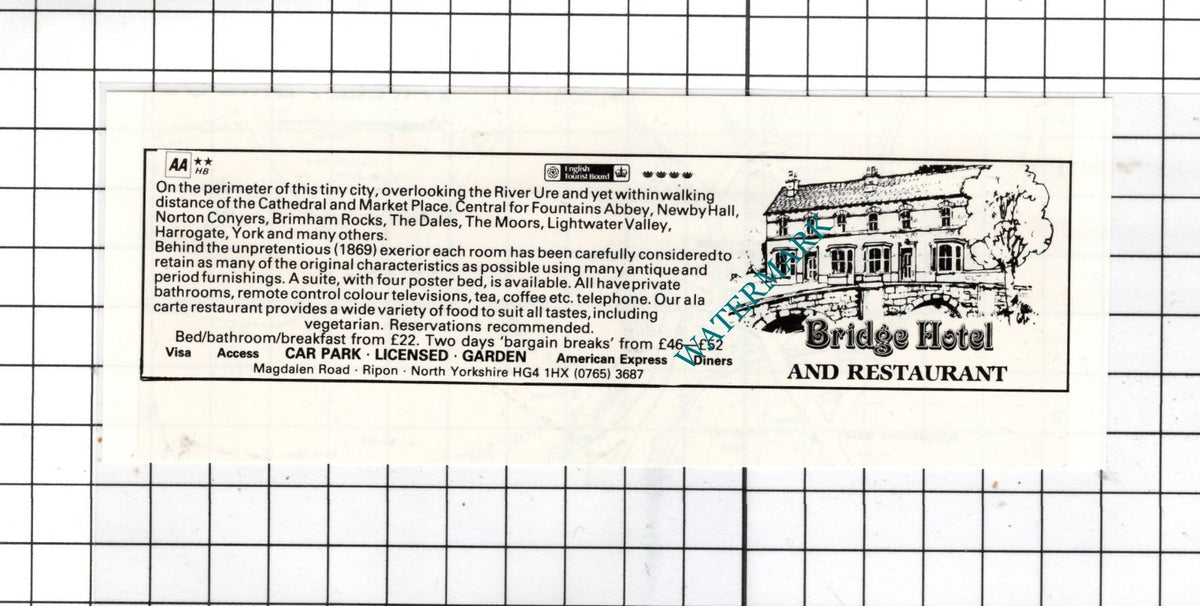 Bridge Hotel Ripon North Yorkshire  - c.1980 SMALL Advert