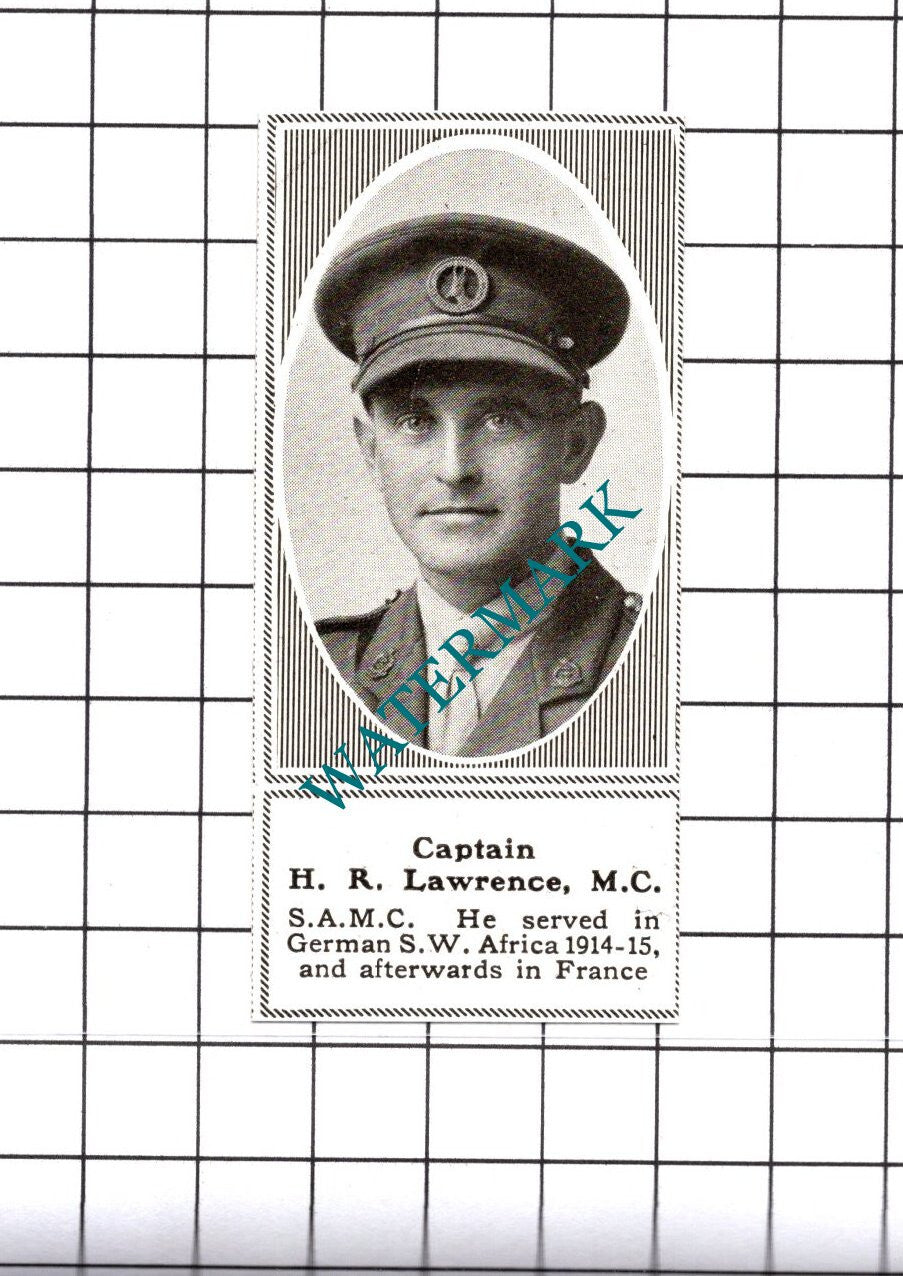 Captain H R Lawrence SAMC Great War WW1  - 1919 SMALL Cutting