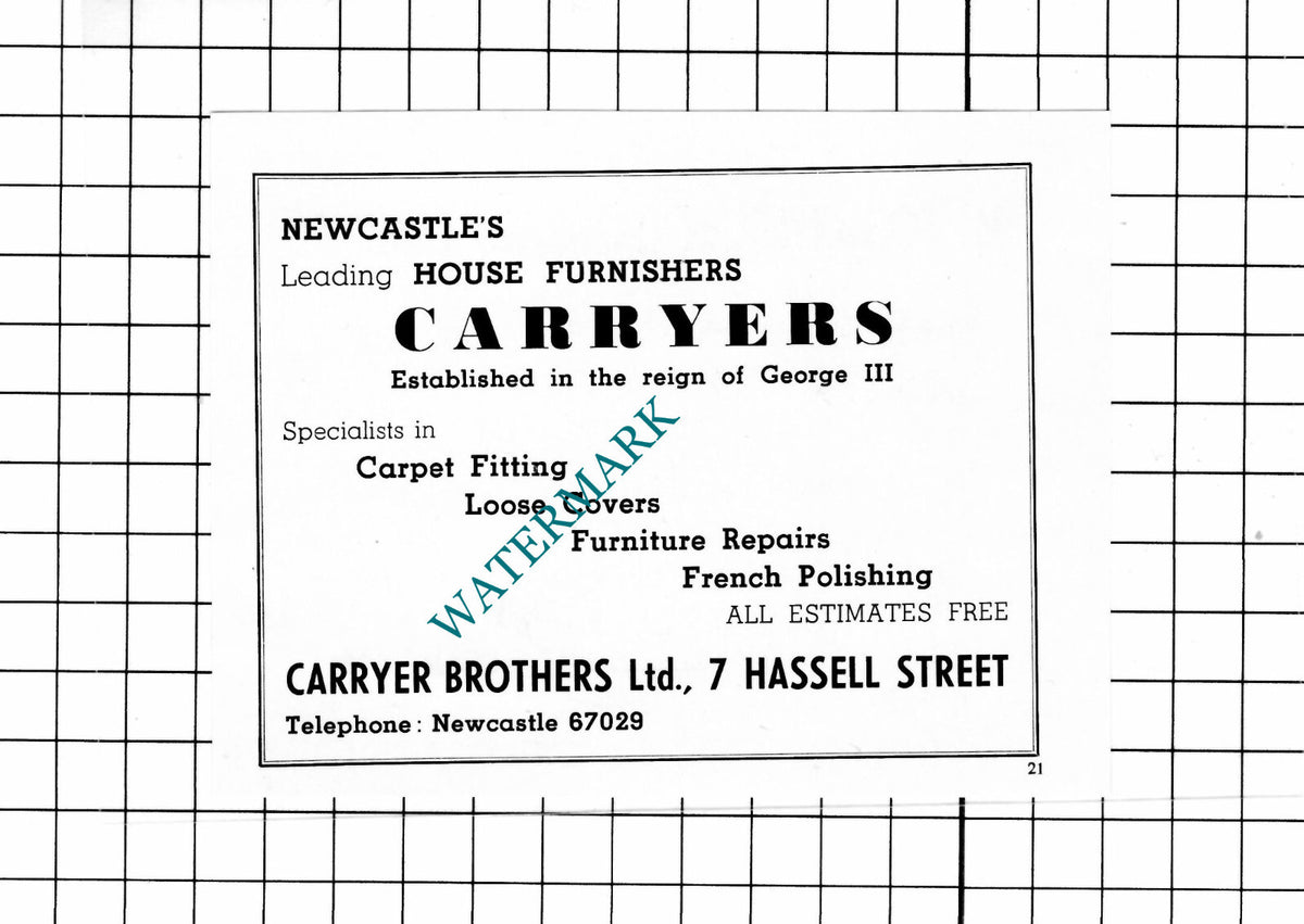 Carryer Brothers Ltd Carryers Furnishers Newcastle Under Lyme -1964 Small Advert