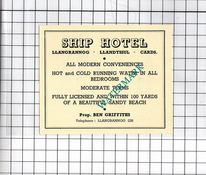 Hotel Penwig New Quay Wales Ship Hotel Llangrannog Llandyssul -1957 Small Advert