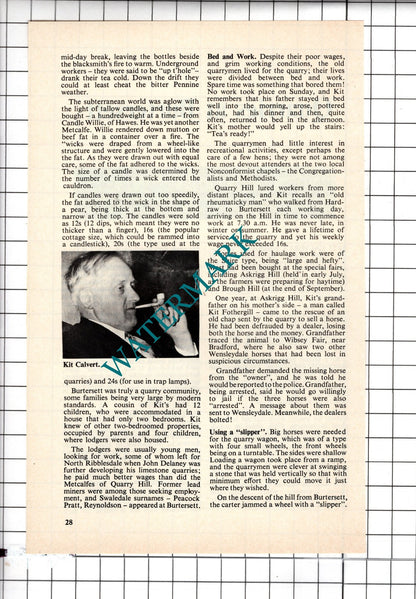 Kit Calvert Burtersett Yorkshire Hawes Yorkshire   - 1979 Small Article