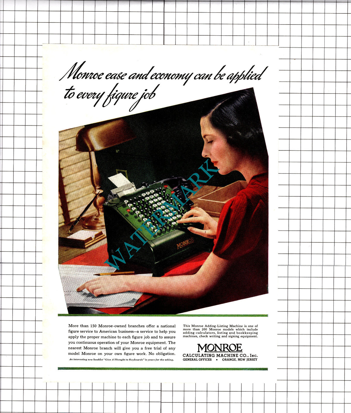 Monroe Calculating Macine Co Inc Orange New Jersey ADVERT  - 1937 Clipping