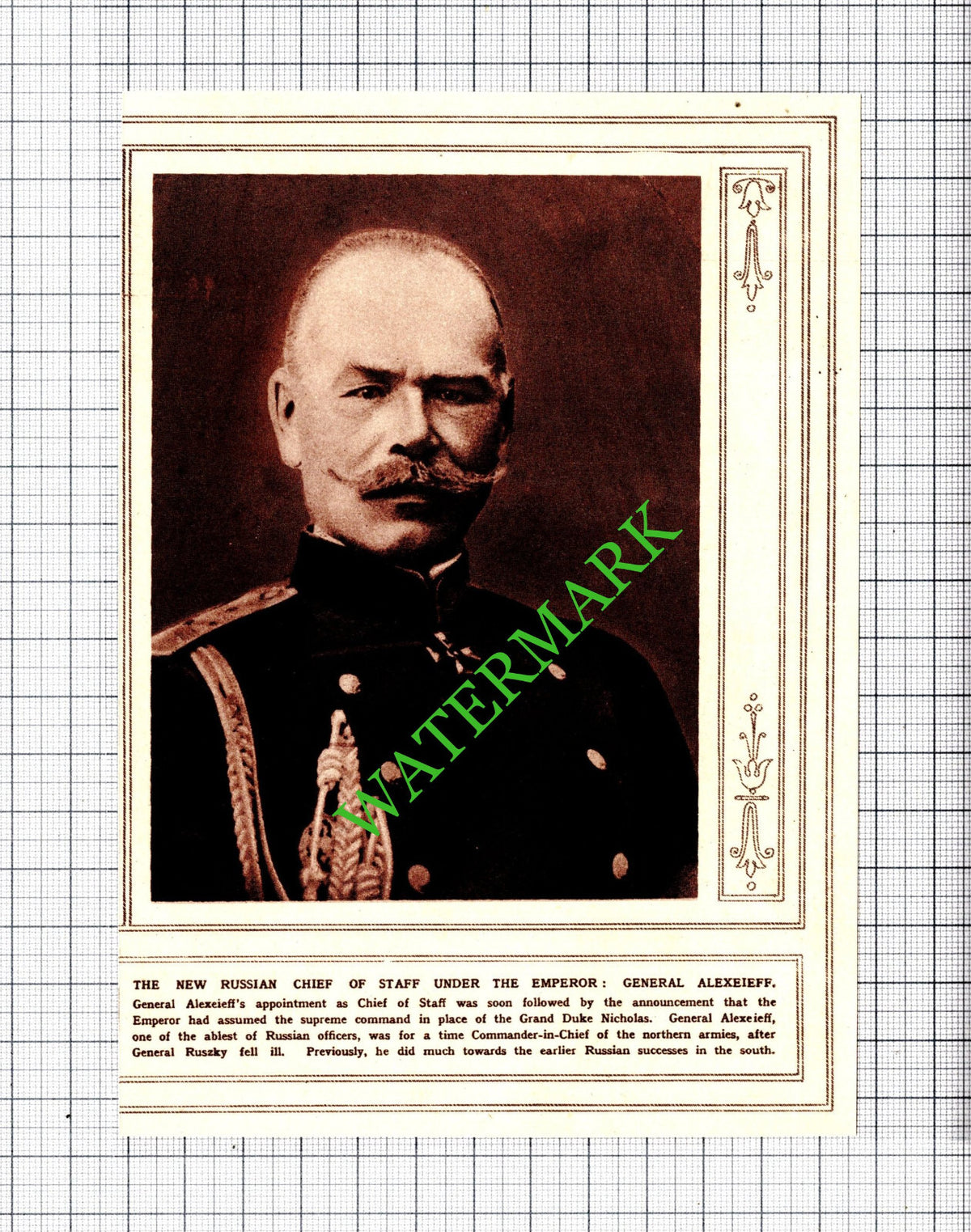 General Alexeieff Russian Chief Of Staff WW1 Great War - 1915 Cutting