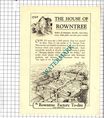 The Towers School Saltburn Yorkshire / Rowntree Factory York - 1928 Advert