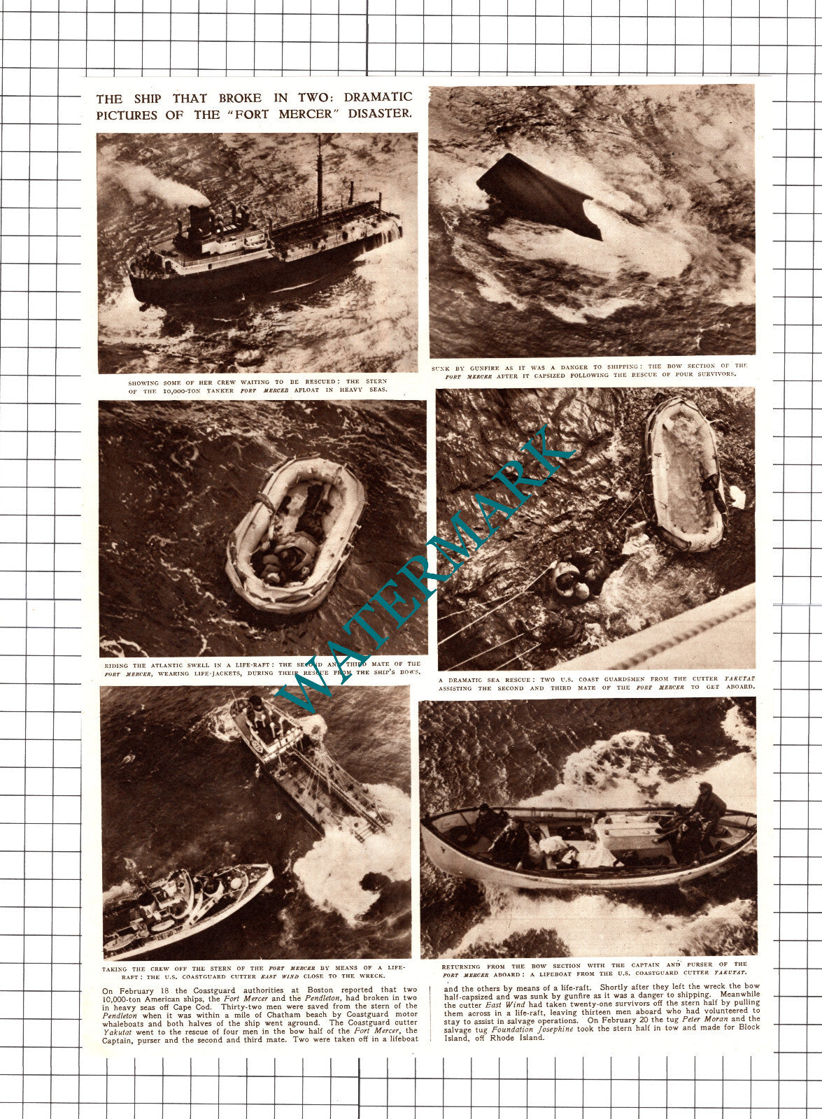 FORT MERCER American Ship Disaster  Shipwreck YAKUTAT - 1952 Cutting / Print