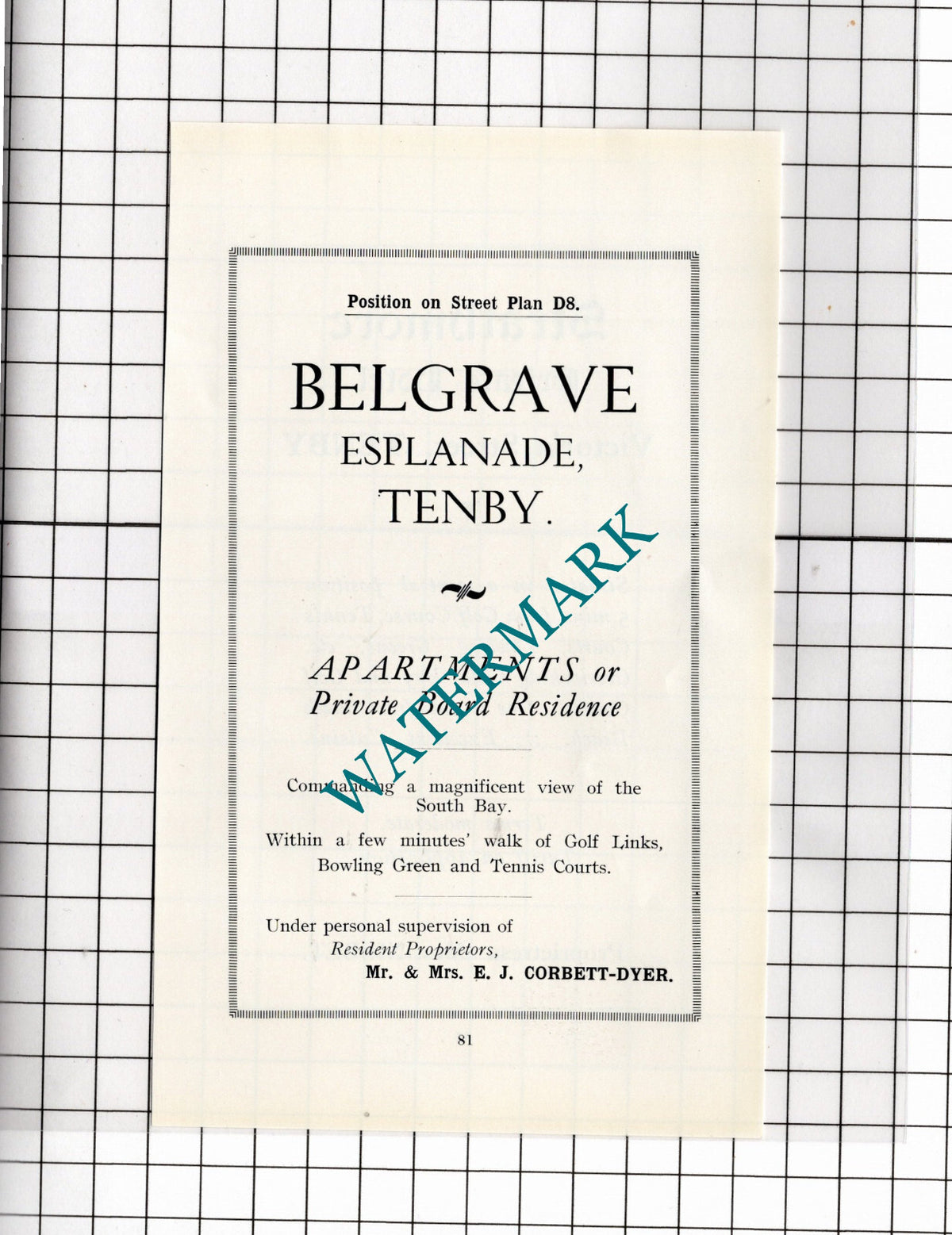 Strathmore Hotel Tenby Wales Mrs Nisbet  Belgrave Corbett-Dyer   - 1936  Advert
