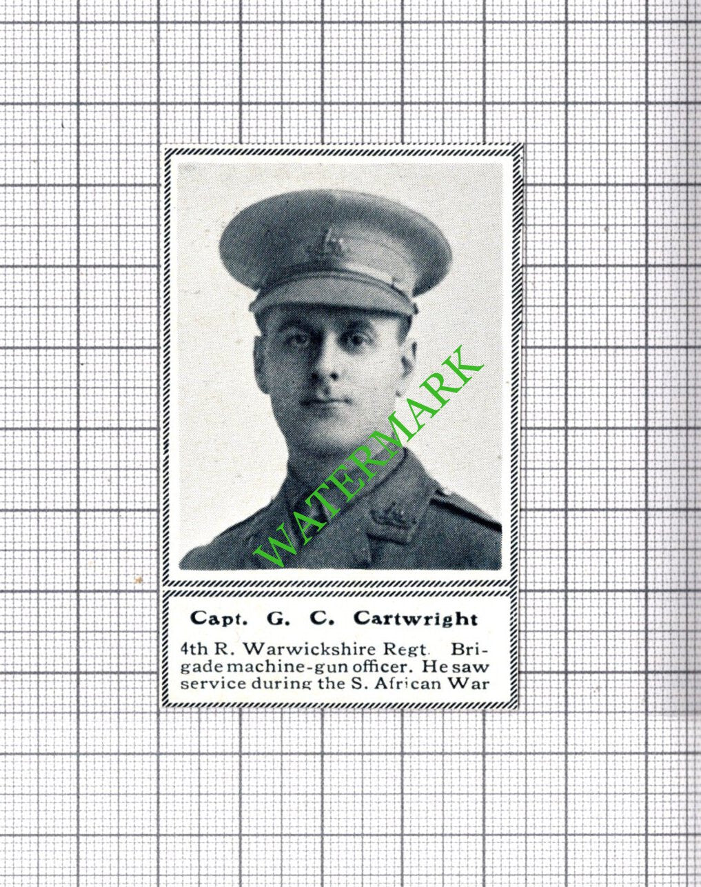 Capt G C Cartwright 4th R Warwickshire Regt  -  c.1918 SMALL Cutting