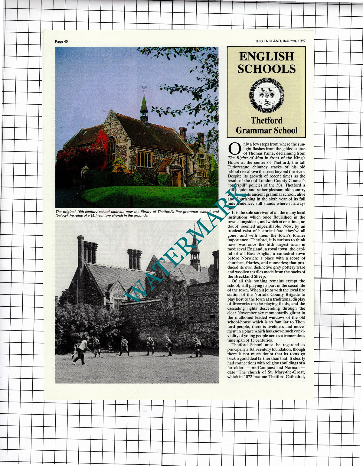 Thetford Grammar School - 1987 Article / Print