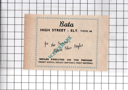 Bata Shoes Ely Cambridgeshire / H Cutna Tailor Ely  - 1949 Small Advert