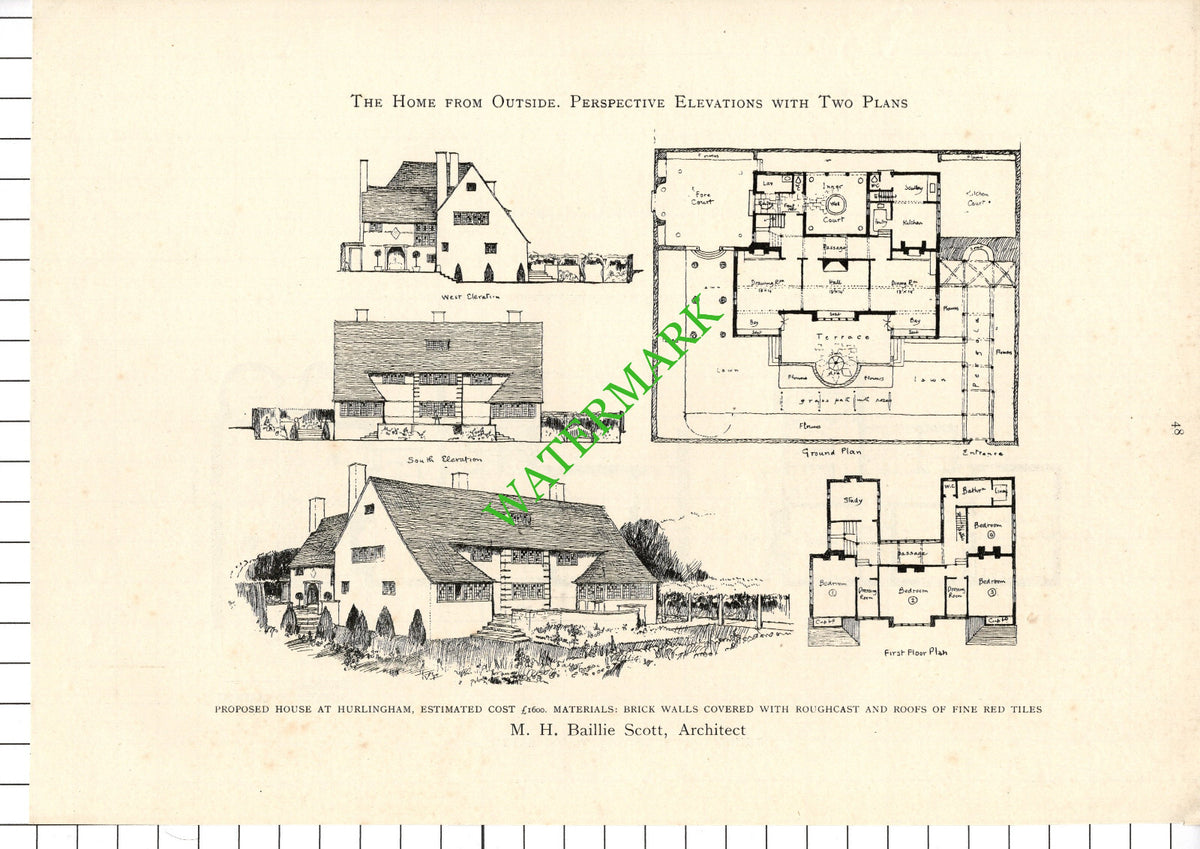 Hurlingham House M H Baillie Scott Architect - c.1930s Book Print