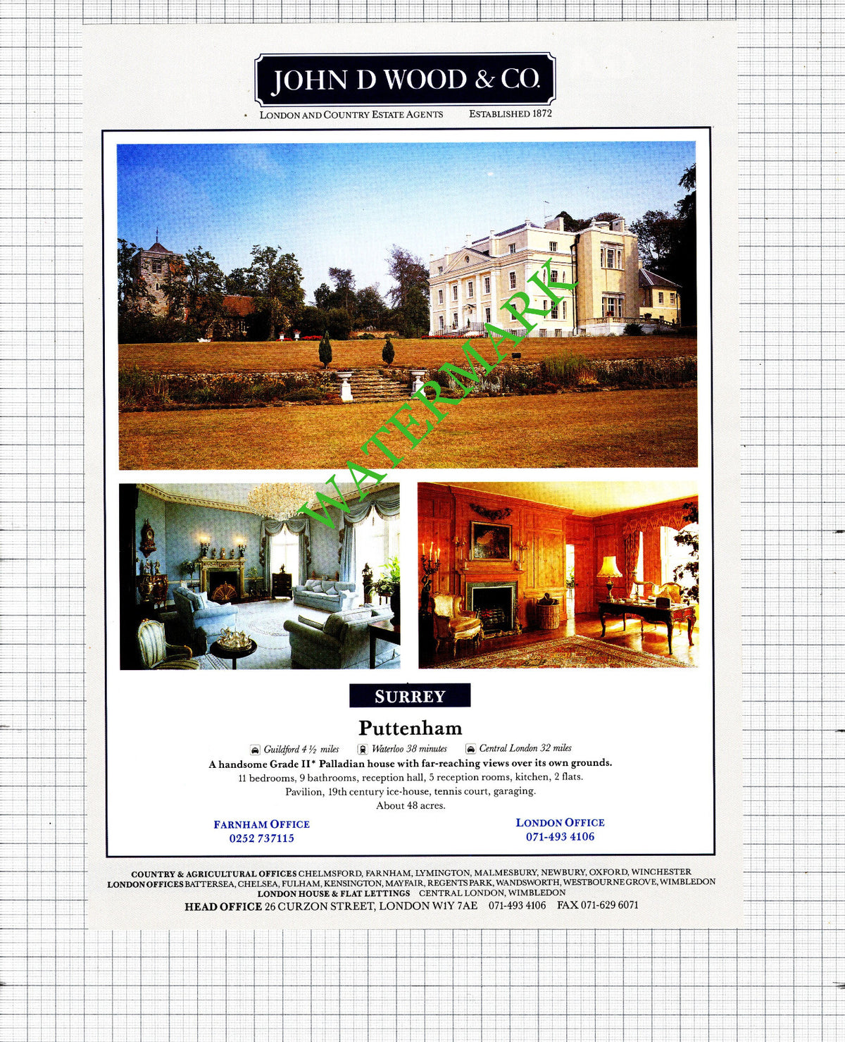 Puttenham Surrey House Sale Advert - 1991 Cutting